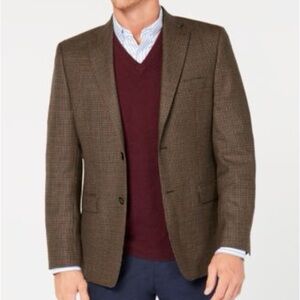 Chaps Brown houndstooth plaid wool sports coat blazer jacket size 42R